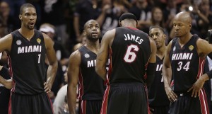 Chris Bosh, Dwyane Wade, LeBron James, Mario Chalmers, Ray Allen