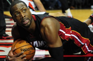 Dec 28, 2013; Portland, OR, USA; Miami Heat shooting guard Dwyane Wade (3) looks up for a call from the official during the first quarter of the game against the Portland Trail Blazers at the Moda Center. Mandatory Credit: Steve Dykes-USA TODAY Sports