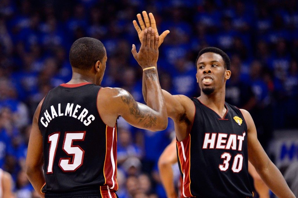 Norris Cole e Mario Chalmers durante le Finals 2012