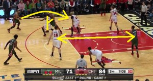 Bayless e Dudley giocano un pick and roll