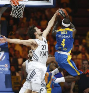 Tyrese Rice in volo contro Sergio Llull nella finale dell'anno scorso