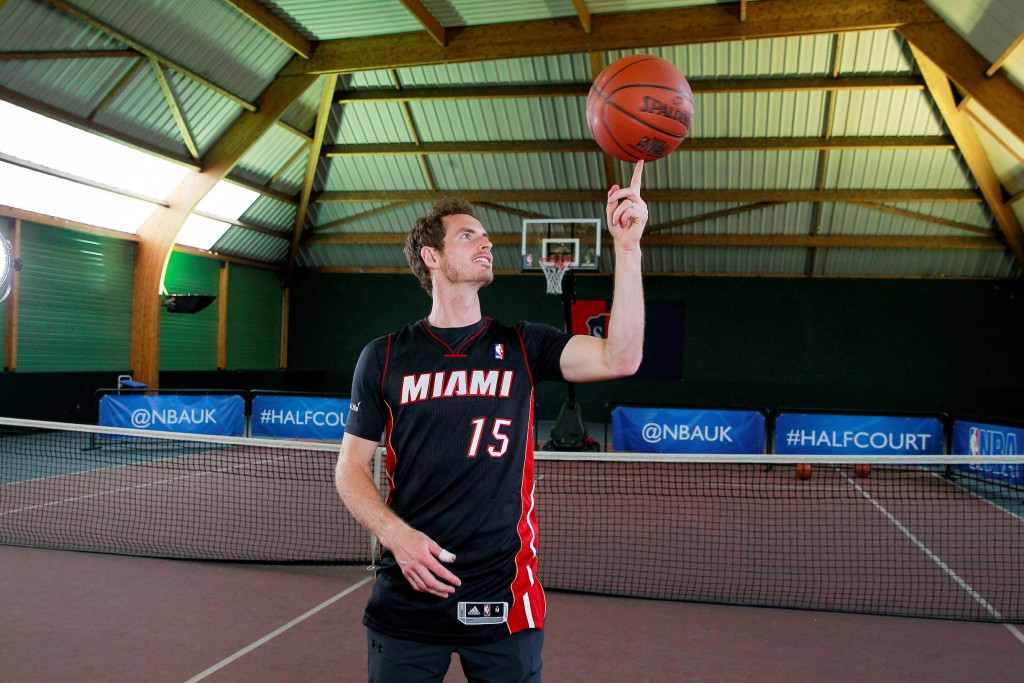 PARIS, FRANCE - MAY 21: Andy Murray during the NBA half-court challenge in Paris on May 21, 2015 in Paris, France. NOTE TO USER: User expressly acknowledges and agrees that, by downloading and/or using this Photograph, user is consenting to the terms and conditions of the Getty Images License Agreement. Mandatory Copyright Notice: Copyright 2015 NBAE (Photo by Catherine Steenkeste/NBAE via Getty Images)