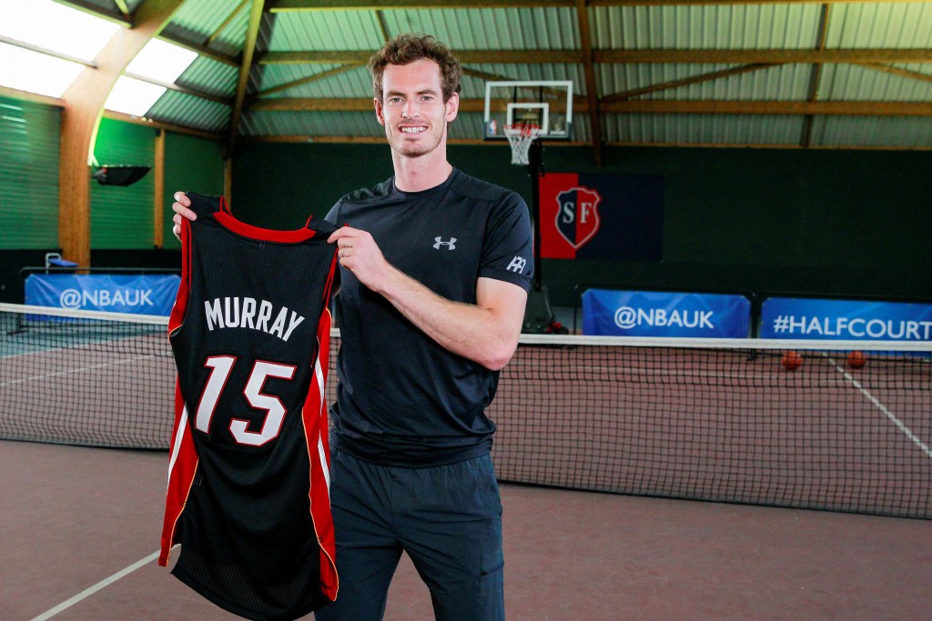 PARIS, FRANCE - MAY 21: Andy Murray during the NBA half-court challenge in Paris on May 21, 2015 in Paris, France. NOTE TO USER: User expressly acknowledges and agrees that, by downloading and/or using this Photograph, user is consenting to the terms and conditions of the Getty Images License Agreement. Mandatory Copyright Notice: Copyright 2015 NBAE (Photo by Catherine Steenkeste/NBAE via Getty Images)