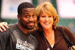FRISCO, TX - NOVEMBER 29: Justin Dentmon #9 of the Austin Toros poses for a picture with WNBA legend Nancy Lieberman before an NBA D-League game against the Texas Legends on November 29, 2012 at Dr. Pepper Arena in Frisco, Texas. NOTE TO USER: User expressly acknowledges and agrees that, by downloading and or using this photograph, user is consenting to the terms and conditions of Getty Images License Agreement. Mandatory Copyright Notice: Copyright 2012 NBAE (Photo by Sergio Hentschel/NBAE via Getty Images)