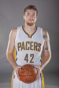 Sep 29, 2014; Indianapolis, IN, USA; Indiana Pacers forward/center Shayne Whittington (42) during media day at Bankers Life Fieldhouse. Mandatory Credit: Trevor Ruszkowski-USA TODAY Sports