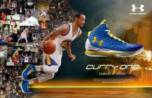 'Curry One', slogan della prima scarpa personale del play dei Golden State Warriors.