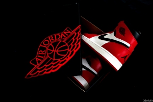 In questa immagine è presente la scatola di Air Jordan I, con il logo in primo piano