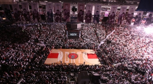 TORONTO, ON- OCTOBER 29 - Pregame ceremony gets going as the Toronto Raptors open the 2014-15 season against the Atlanta Hawks at Air Canada Centre in Toronto. October 29, 2014.
