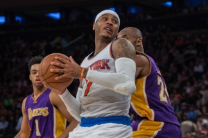 Carmelo Anthony, il presente di New York si fa largi tra Kobe Bryant (#24) e D'Angelo Russell (#1), passato e futuro dei Lakers