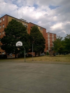 Il canestro dietro l'uscita di San Donato della tangenziale