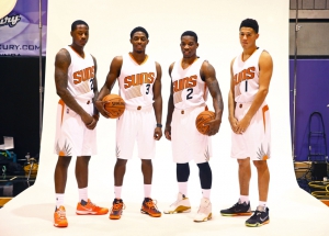 Da sinistra: Archie Goodwin , Brandon Knight , Eric Bledsoe e Devin Booker