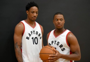 DeMar DeRozan (#10) e Kyle Lowry, probabilmente reduci da un rave