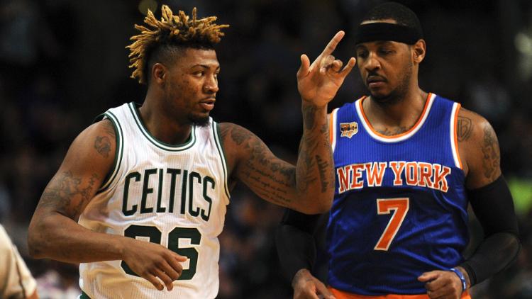 Marcus Smart contro Carmelo Anthony dei New York Knicks