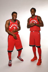 Kyle Lowry (#7) e DeMar DeRozan (#10) al Media Day dei Raptors