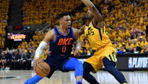 Russell Westbrook (a sinistra) e Donovan Mitchell hanno dato vita a duelli memorabili durante il primo turno playoff