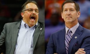 Stan Van Gundy (a sinistra) e Jeff Hornacek, ormai ex-allenatori di Pistons e Knicks