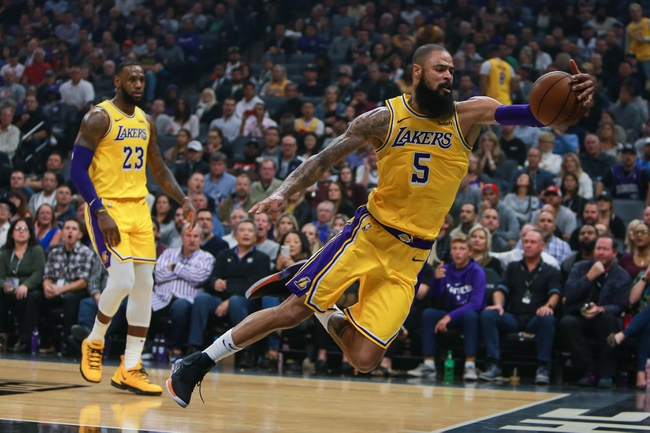 LeBron James and Tyson Chandler, Los Angeles Lakers vs Sacramento Kings at Golden 1 Center