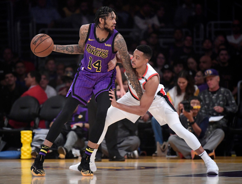 Brandon Ingram and CJ McCollum, Los Angeles Lakers vs Portland Trail Blazers at Staples Center