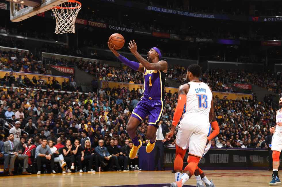 Kentavious Caldwell-Pope, Los Angeles Lakers vs Oklahoma City Thunder at Staples Center