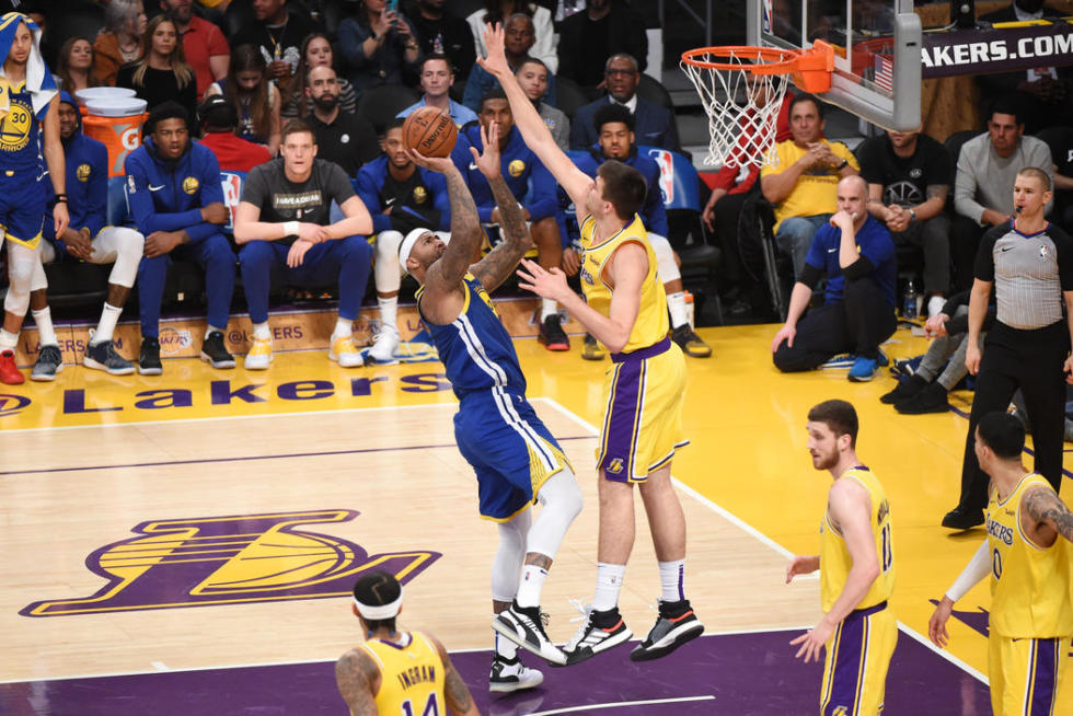 DeMarcus Cousins and Ivica Zubac, Sviatoslav Mykhailiuk, Los Angeles Lakers vs Golden State at Staples