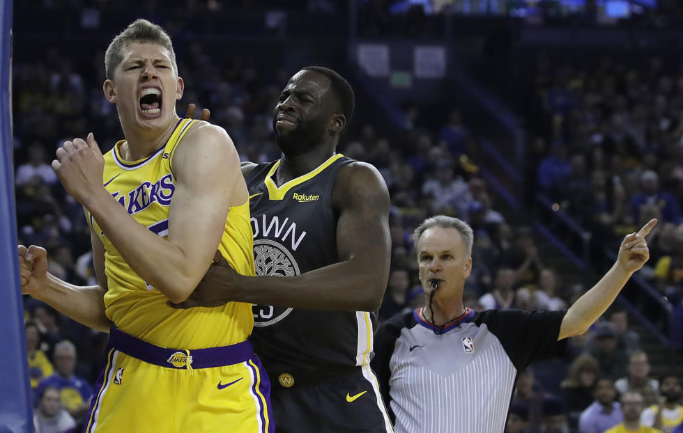 Moritz Wagner and Draymond Green, Los Angeles Lakers vs Golden State Warriors at Oracle Arena