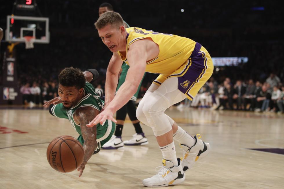 Marcus Smart and Moritz Wagner, Los Angeles Lakers vs Boston Celtics at Staples Center
