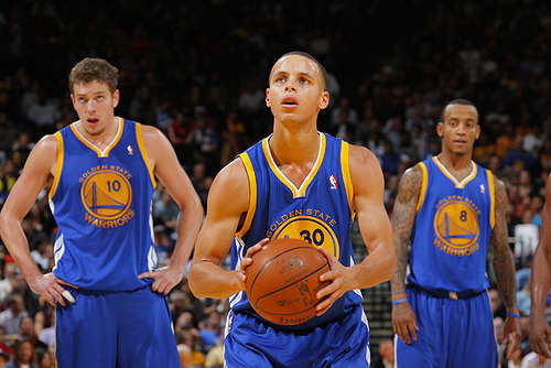 Da sinistra, David Lee, Stephen Curry e Monta Ellis, giocatori chiave degli Warriors nel 2010/11