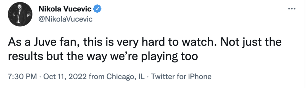 Il tweet di Nikola Vucevic dei Bulls sulla Juventus