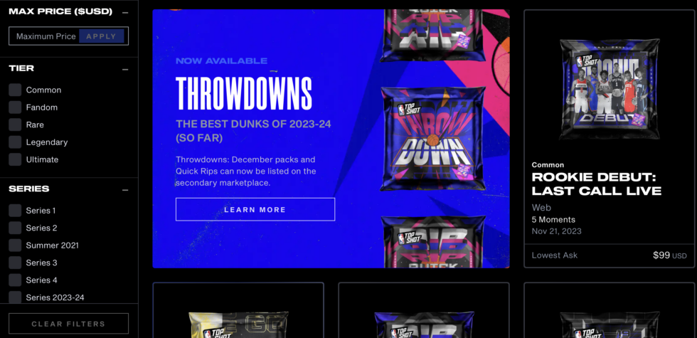 Marketplace Packs NBA TopShot