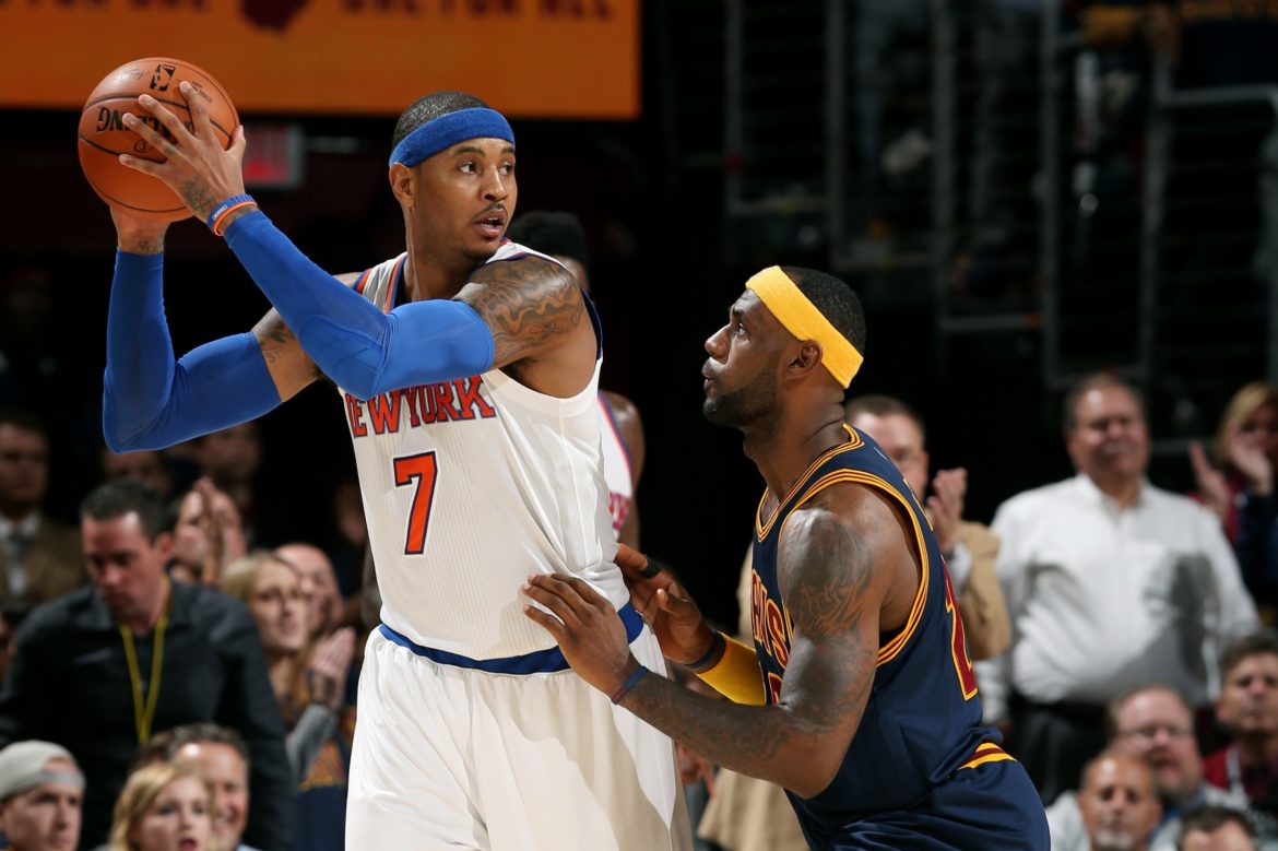 LeBron James dei Cavaliers difende su Carmelo Anthony dei Knicks