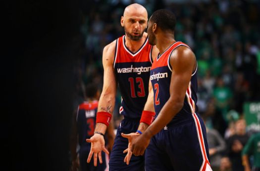 John Wall e Marcin Gortat, giocatori in forza ai Washington Wizards.