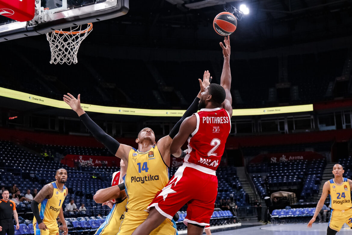 Poythress al tiro in Maccabi Tel Aviv Olimpia Milano di EuroLeague